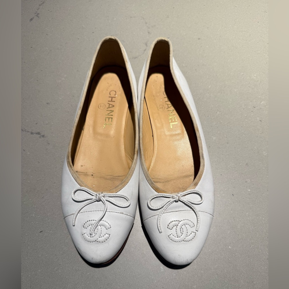 White authentic chanel ballet flats